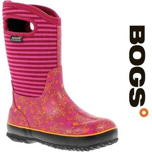 Bogs | Pink and Orange Classic Flower Stripe Rain Boots | Size 2